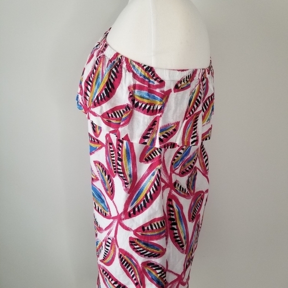 J. Crew Asymmetrical One Shoulder Ruffle Tropical Floral Mini Dress Size S Linen - Picture 11 of 15